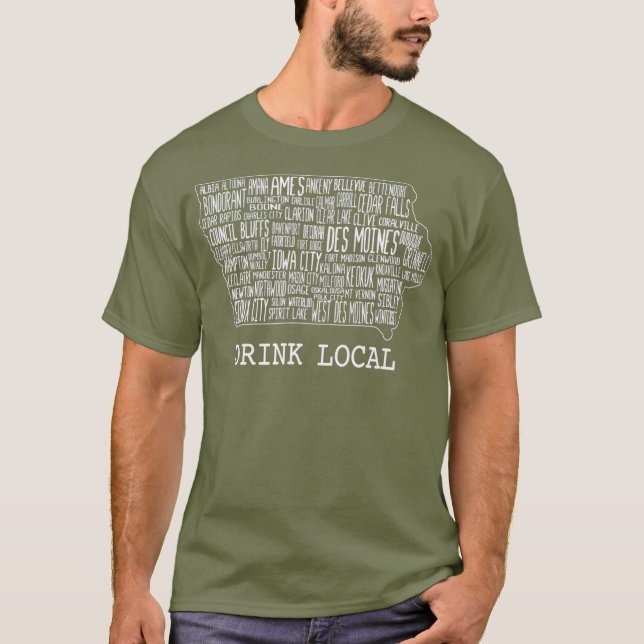 Trinken Sie lokalen Iowa Kunstauto T-Shirt (Vorderseite)