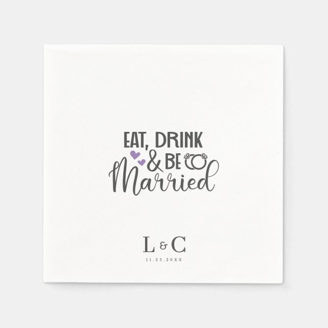 Trinken Sie Verheiratet Gay Couple Monogramm Hochz Serviette (Vorderseite)