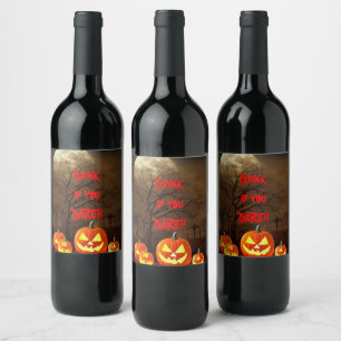 Trinken Sie, wenn Sie es wagen, Halloween-Friedhof Weinetikett
