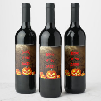 Trinken Sie, wenn Sie es wagen, Halloween-Friedhof Weinetikett