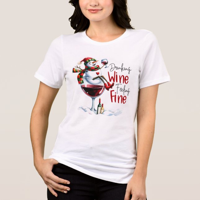 Trinken Wein Gefühl Feinschmecker Snowman Drinken  Tri-Blend Shirt (Vorderseite)