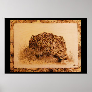 Trinkender Leopard durch Erik-Bürste Poster