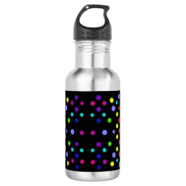 Trinkflasche, mit Punkten auf schwarzem Grund. Edelstahlflasche