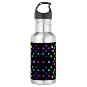 Trinkflasche, mit Punkten auf schwarzem Grund. Edelstahlflasche