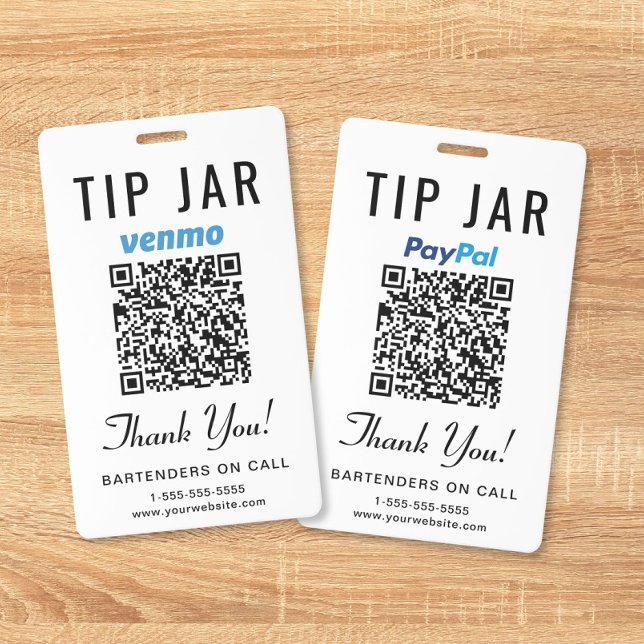 Trinkgeld Jar Venmo PayPal QR Code Digital Trinkge Ausweis (Tip Jar Venmo PayPal QR Code Digital Tipping Badge)