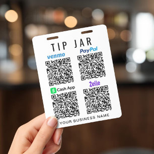 Trinkgeld-Topf Venmo PayPal CashApp Zelle QR-Code Ausweis
