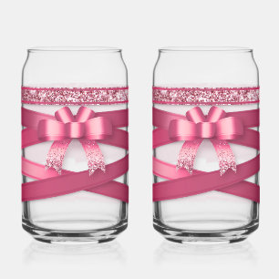 Trinkglas-Set mit rosa Band Dosenglas