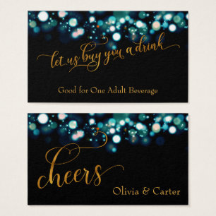 Trinkkarten, Goldschrift und Aquamarines Bokeh