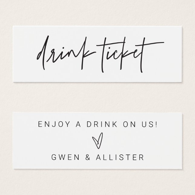 Trinkkarten Hochzeitsempfang Bar Token Card G400 (Vorne & Hinten)