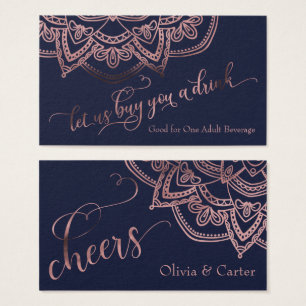 Trinkkarten, Rose Gold Mandala auf Navy Blue