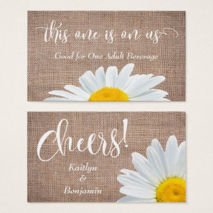 Trinkkarten Script, Rustic Burlap & Daisies