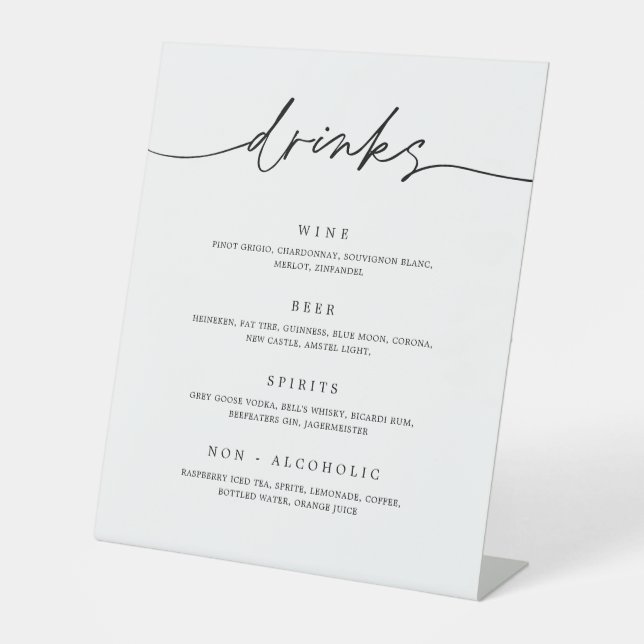 Trinkmenü Hochzeitsempfang Pedestal Bar Sign Sockelschild (Vorderseite)