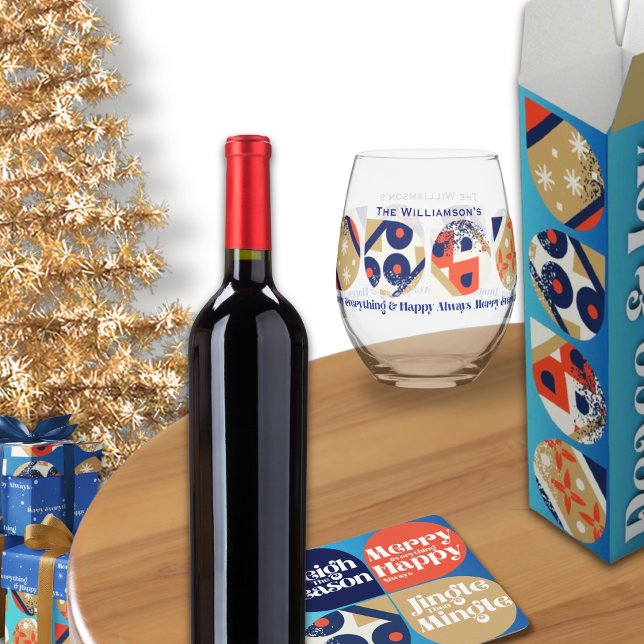 Trinkset Merry Everything & Happy Always Weinglas Ohne Stiel (Listing is for stemless wine glass only, coaster wine box and gift wrapping paper sold separately.)