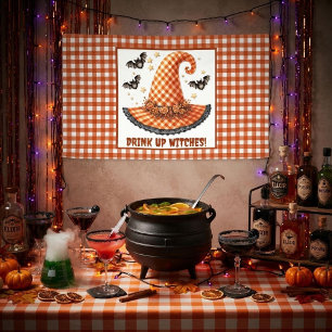 Trinkt auf, Hexen, Gingham-Halloween-Hexenhut Banner