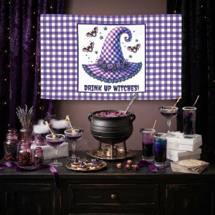 Trinkt auf, Hexen, Gingham-Halloween-Hexenhut Banner
