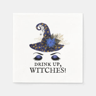 Trinkt auf, Hexen, Halloween Blau Hexenhut Serviette