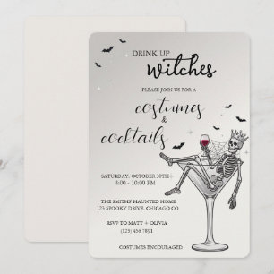 Trinkt aus, Hexen Skelett Halloween Cocktail Einladung