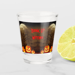 Trinkt Hexen, gruseliges Halloween-Friedhof Schnapsglas