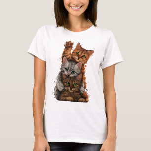 Trio bei Whimsical Cats: Spielerische Stapel T-Shirt