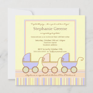 Trio Carriage Triplet Girl Boys Einladung