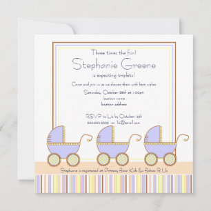 Trio Carriles Triplets Boy Baby shower Invitation