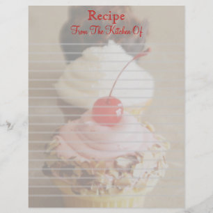 Trio Cherry Cupcakes Lined Recipe Letterhead