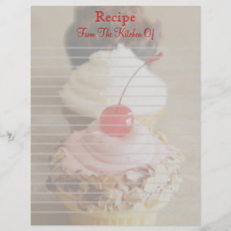 Trio Cherry Cupcakes Lined Recipe Letterhead