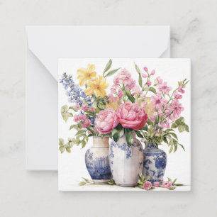 Trio de bouquets de fleurs Vases Delft Carte à not