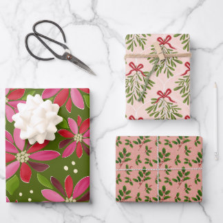 Trio de papier d'emballage floral d'hiver