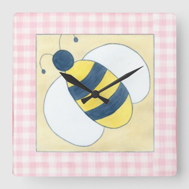 Trio der Bienen mit Blumen Quadratische Wanduhr (Vorderseite)