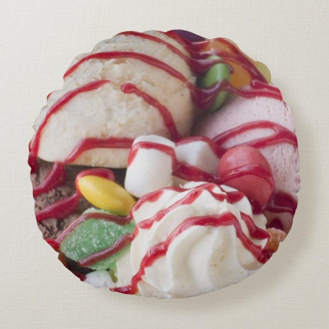 Trio der Eiscreme und des süßen Eiscremebechers Rundes Kissen (Vorderseite)