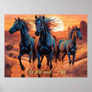Trio der Wilden Pferde in der Wüste Poster