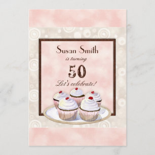 Trio Heart Cupcake 50th Birthday Party Invitation