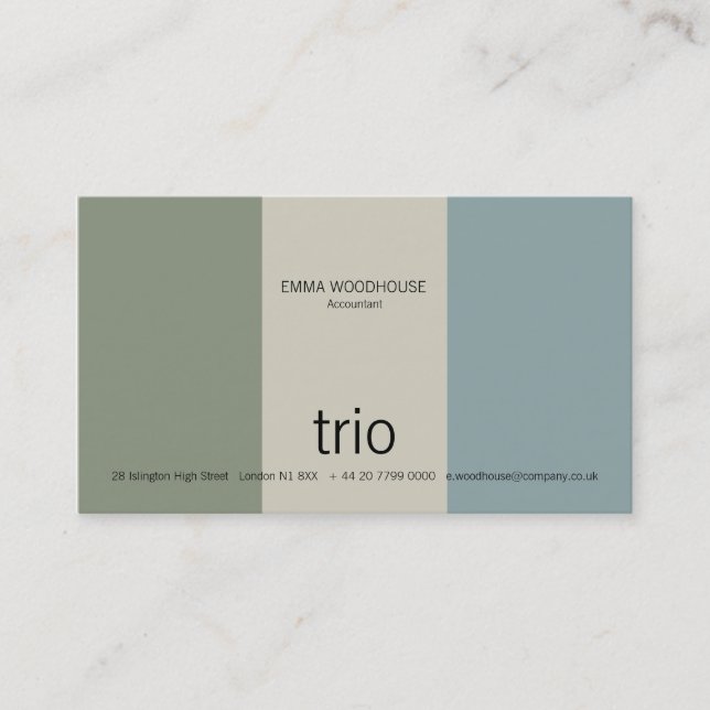 Trio-Kadett-Blau, Meergrün u. Grau Visitenkarte (Vorderseite)
