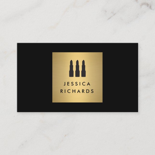 Trio-Logo für Schwarz/Gold-Lipstick für Makeup-Kün Visitenkarte (Vorderseite)