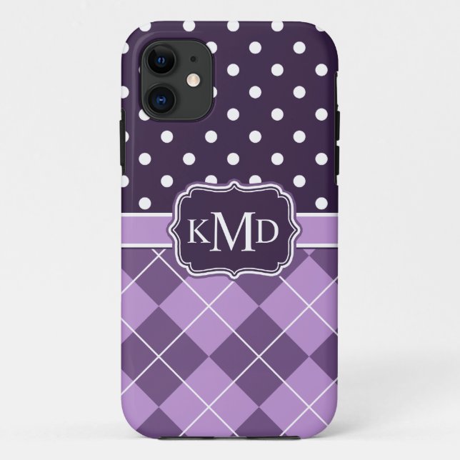 Trio Mit Monogramm Lila Raute Punkte Case-Mate iPhone Hülle (Rückseite)