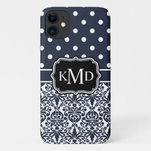 Trio Mit Monogramm Navy Damask Case-Mate iPhone Hülle