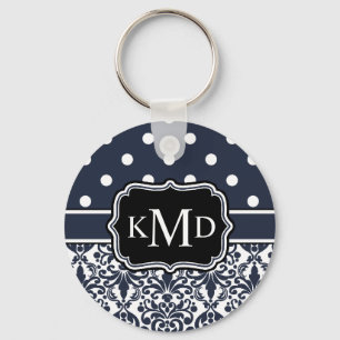 Trio Mit Monogramm Navy Damask Schlüsselanhänger