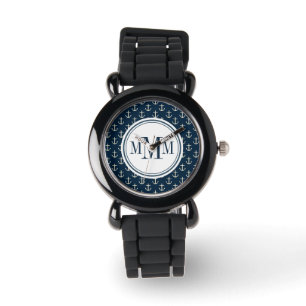 Trio Monogram Anchor Muster Armbanduhr