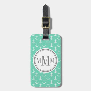 Trio Monogram Minze White Anchor Muster Gepäckanhänger