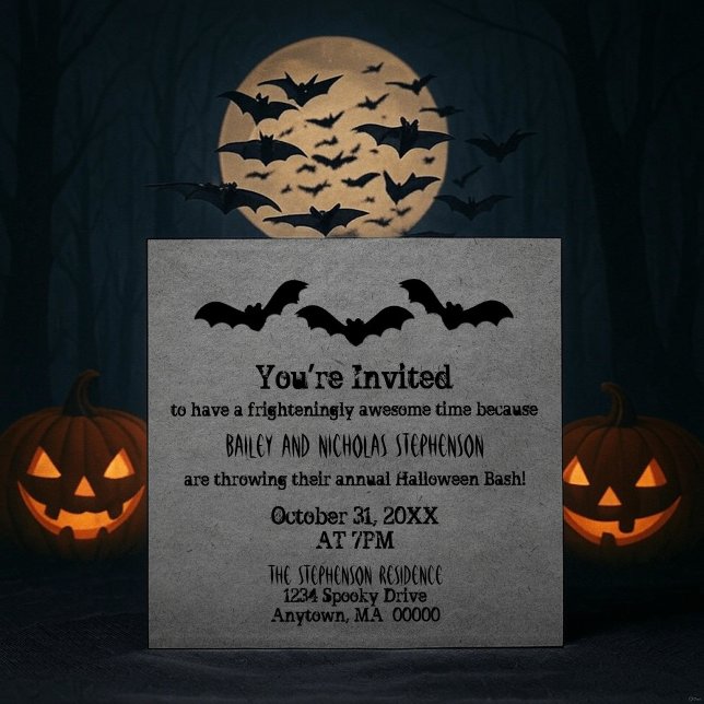 Trio of Bats Halloween-Party Einladung, grau Einladung (Gray Trio of Bats Halloween Party Invitation)