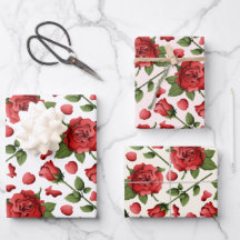 Trio of Romantic Red Roses Foliage on Multi Tones