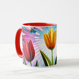 Trio of Tulips: Ein Ausbruch der Springtime-Schönh Tasse