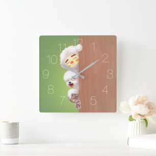 Trio Peeking Animals Quadratische Wanduhr