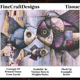 Trio Steampunk Mechanischer Fisch FM3L Decoupage T Seidenpapier