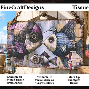 Trio Steampunk Mechanischer Fisch FM3R Decoupage T Seidenpapier