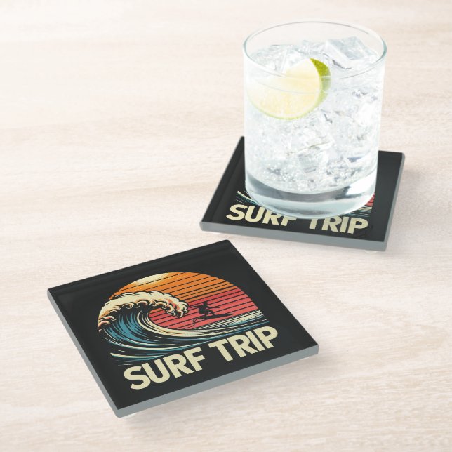 Trip Retro Sunset Glasuntersetzer (Schrägansicht)