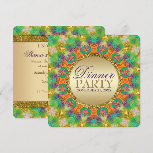 Trip Trop Bright Tribe Dinner Party Einladung (Vorne/Hinten)