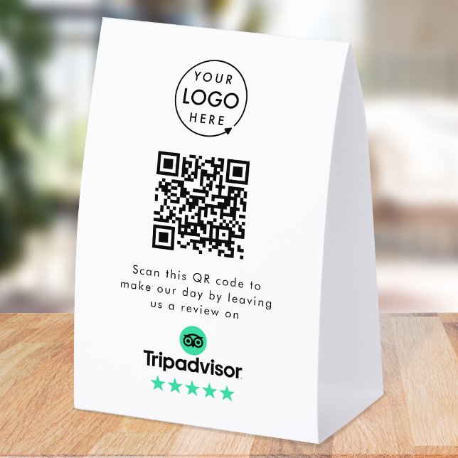 Tripadvisor Table Tent Sign | QR Review Tabletop Tischaufsteller (Gain Tripadvisor reviews & grow your business with this rating request editable tabletop sign.)
