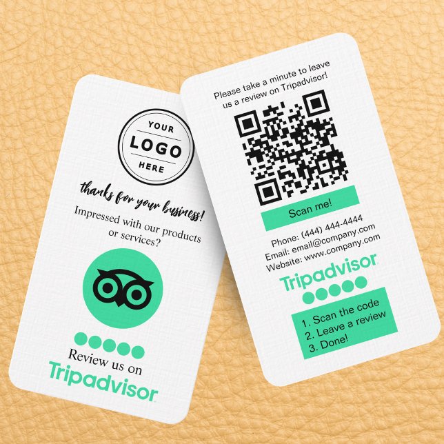 TripAdvisor-Überprüfungs-Anforderungskarte mit QR- Visitenkarte (Tripadvisor review request card with QR code and company logo that you can personalize)